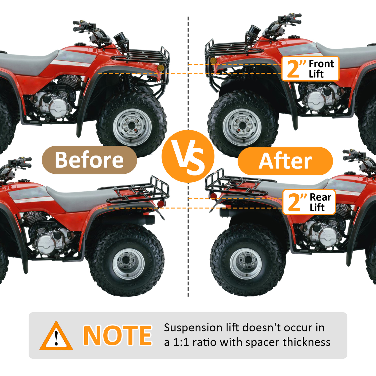 For 1993-2000 Honda TRX300 FourTrax 2x4 Heavy-Duty 2" Front & Rear ATV Lift Kit