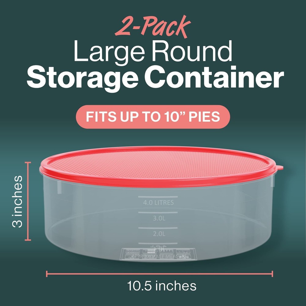 2 Pack Pie Carrier Cake Storage Container with Lid 10.5"Large Round Clear