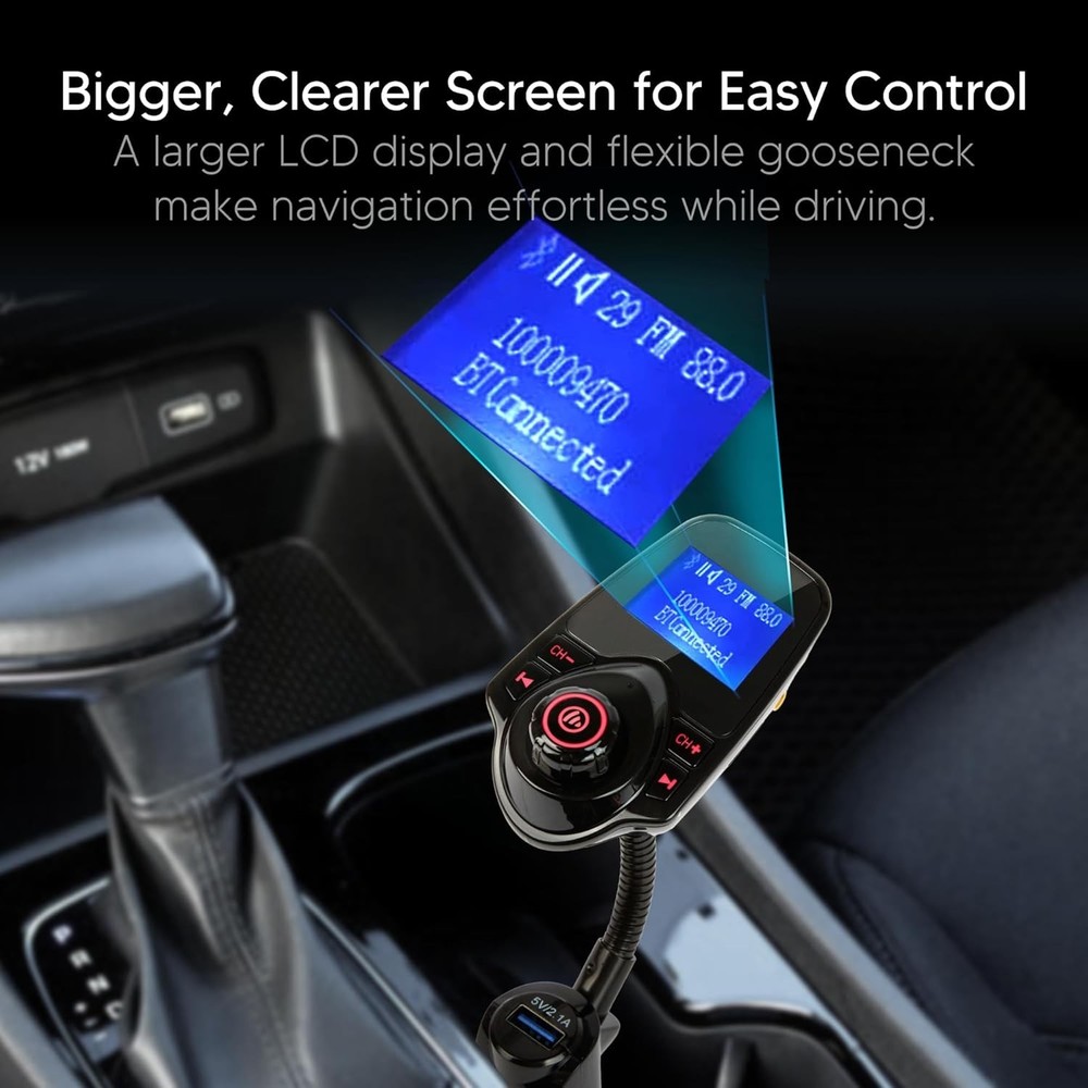 ONN Upgraded 2025 Bluetooth Car FM Transmitter, 1.44” LCD Display, Flexible G...