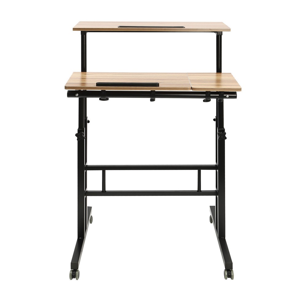 Rolling Laptop Desk Adjustable Height Computer Table Stand up Office Workstation