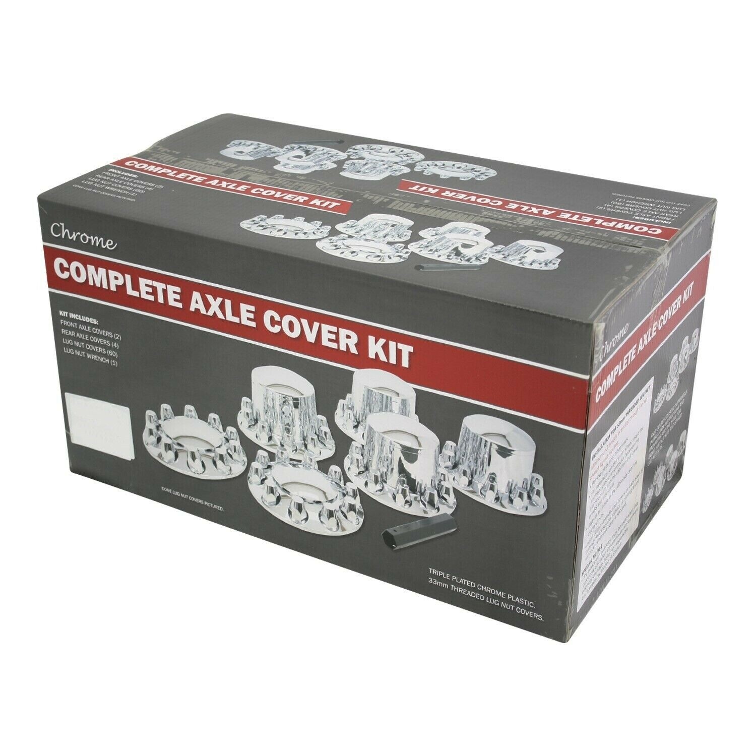 Chrome Hub Cover Semi Truck Wheel Kit Axle Cover 33mm Lug Front & Rear Complete
