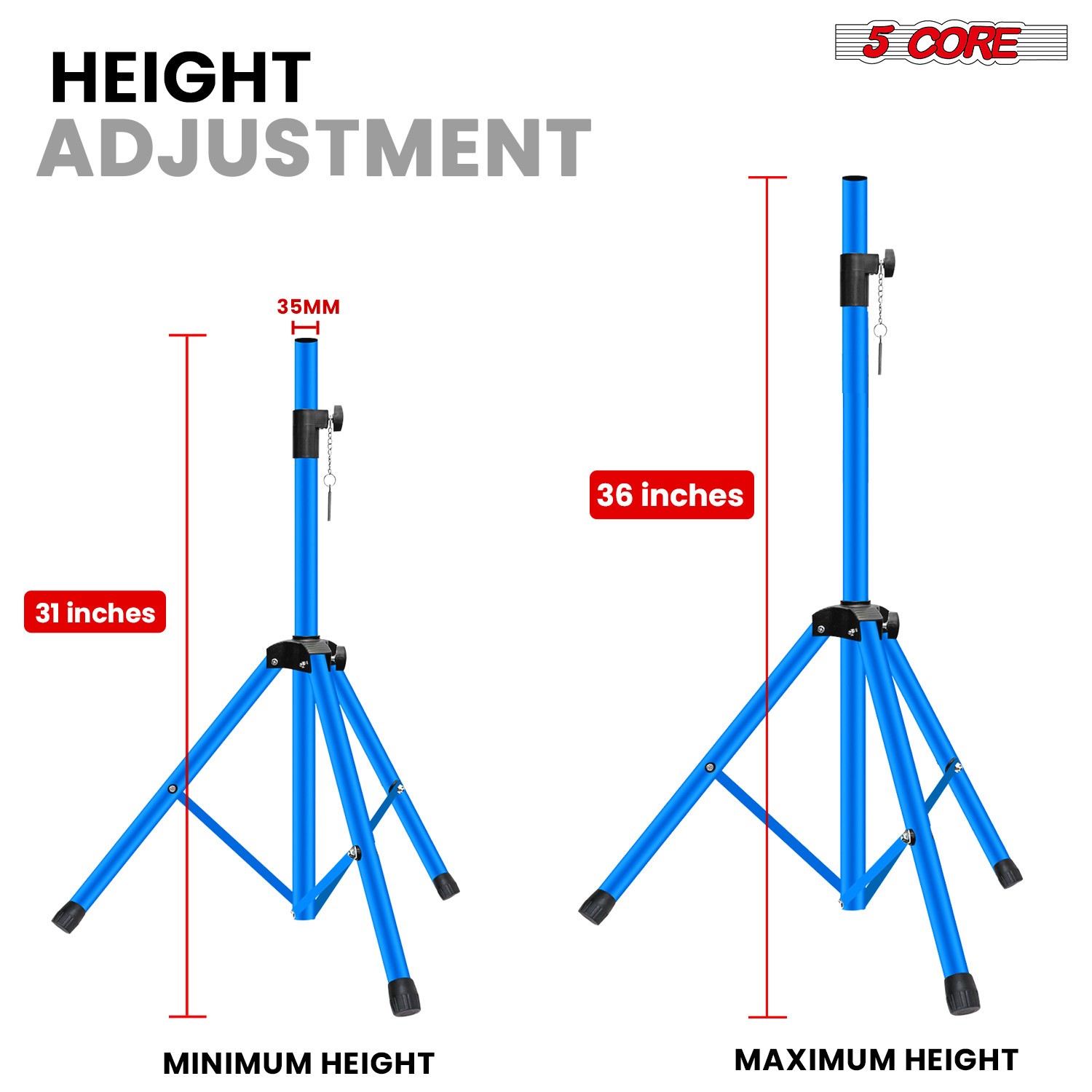 5Core Speaker Stand Pair Adjustable 31 - 36" PA DJ Tripod Heavy Duty w35mm Mount