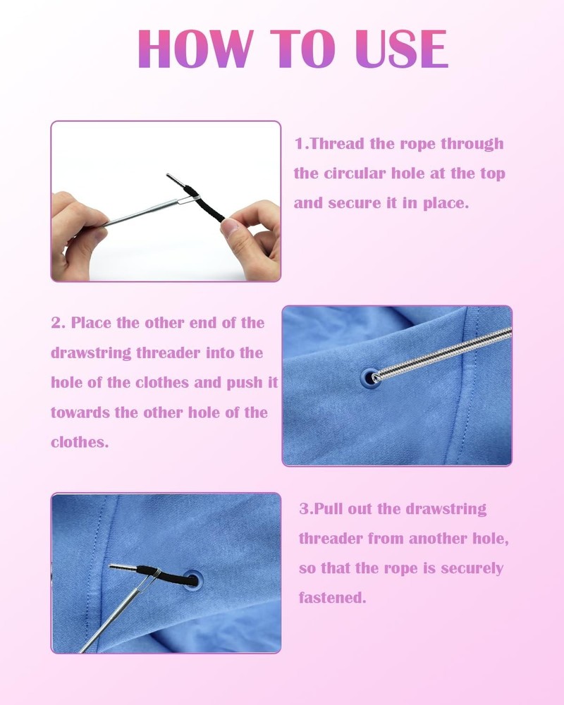 Spring Drawstring Needle Threader, DIY Rope Threaders Clip Puller Replacement