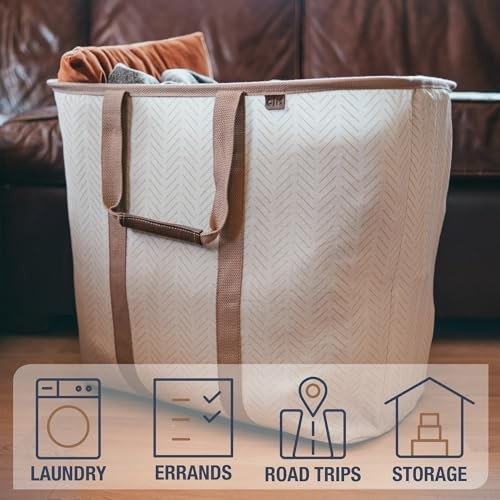 Collapsible Laundry Caddy – Foldable Laundry Hamper & Tote, 2 Pack LUXE Mocha