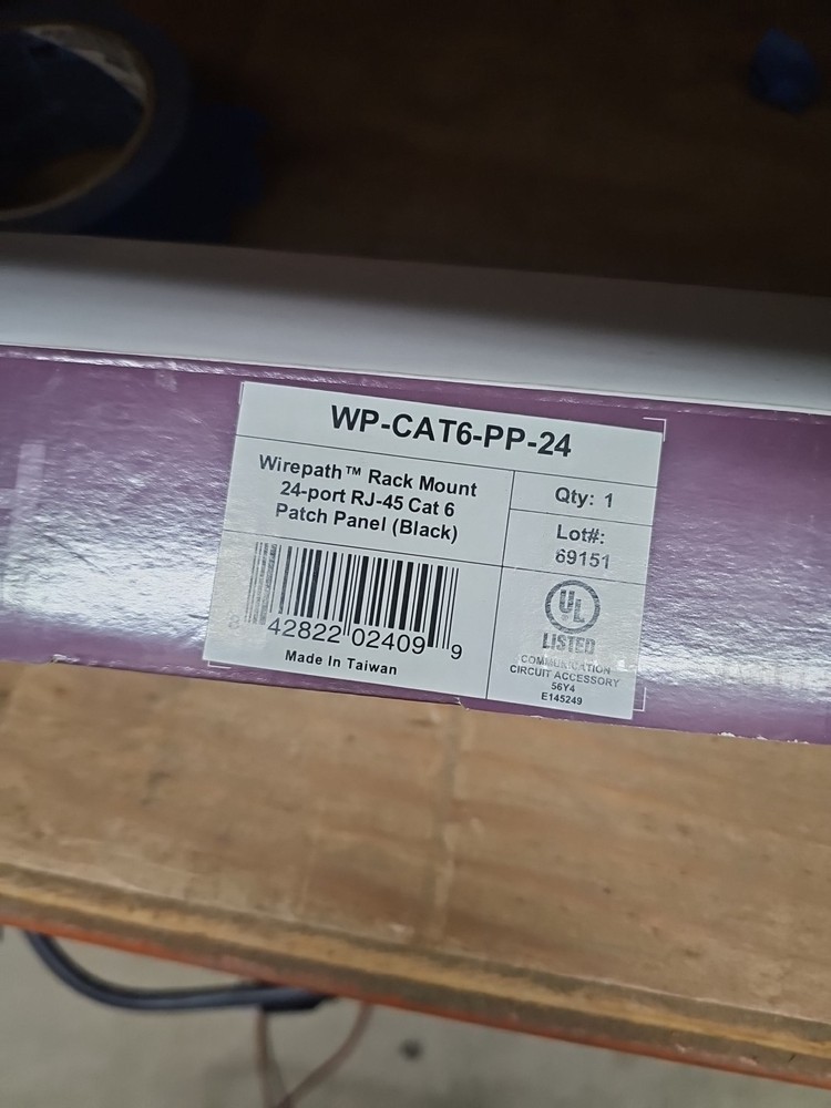 WIREPATH WP-CAT6-PP-24 RACK MOUNT 24-PORT RJ-45 CAT6 PATCH PANEL(BLK) #284