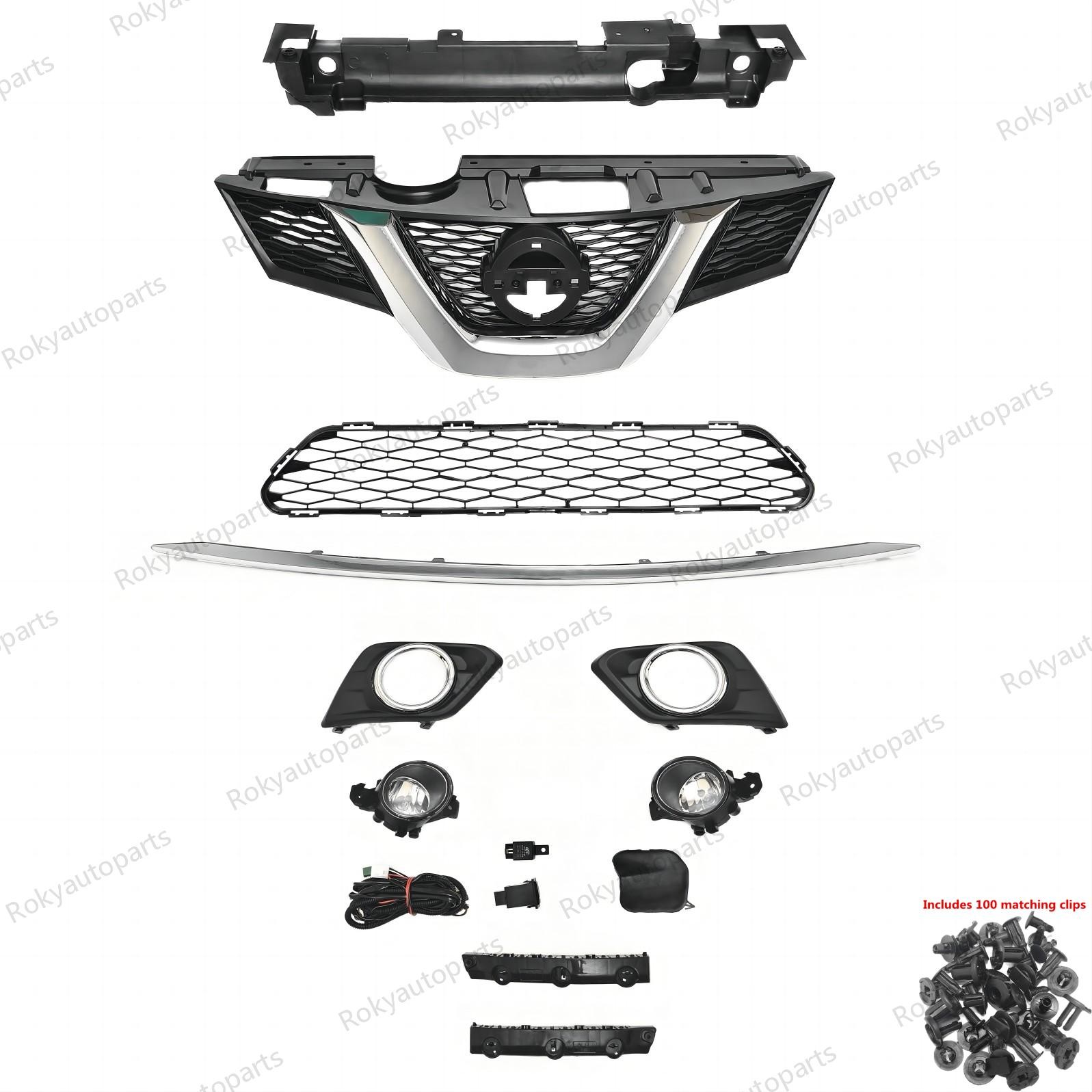 11PC For Rogue 2014-2016 Upper Grille Lower Mesh Chrome Molding Trim Fog lights