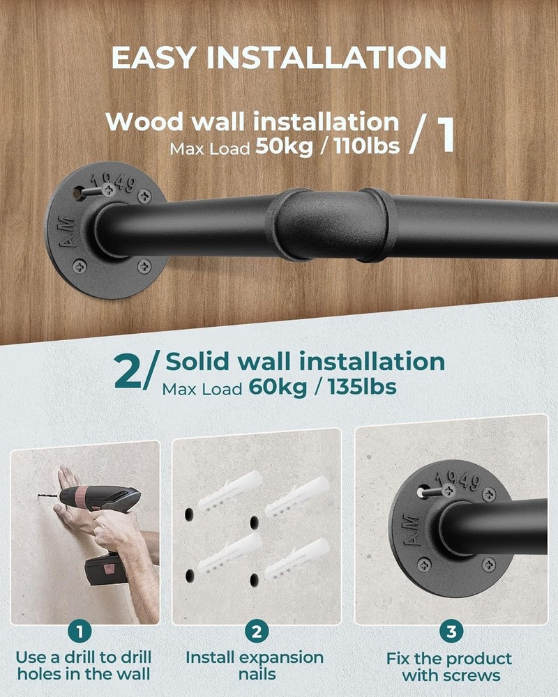 Multi-Purpose Clothes Hanging Rod - Industrial Style