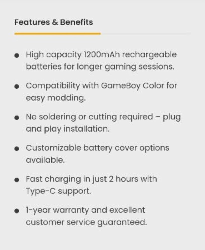 Gameboy Rechargeable Mod Kit Type C For (2 x units) Gameboy