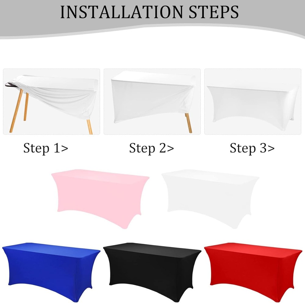 2 Pack 6FT Spandex Table Covers Washable Resistant Stretch Fitted Rectangle T...
