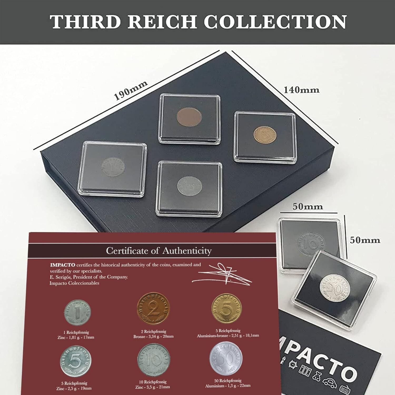 IMPACTO COLECCIONABLES - 6 WWII German Coins (1936-1945) | Third Reich COA Set