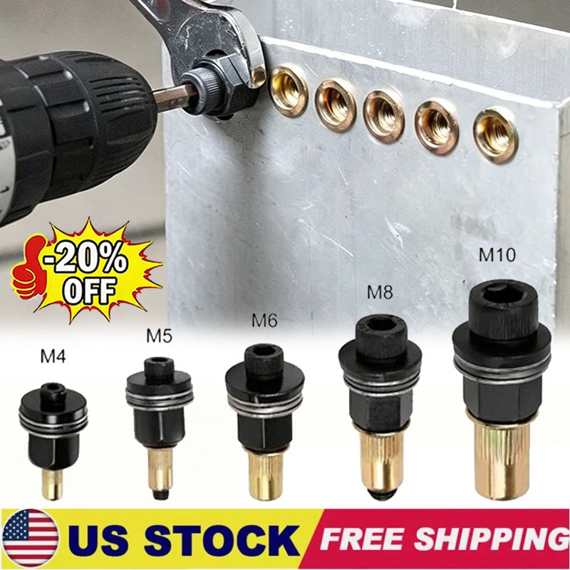5Pcs Manual Rivet Nut Tool Adapter Carbon Steel Flat Head Threaded Insert Nuts