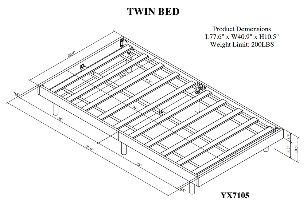 Modern Design Twin Size Floating Platform Bed Frame Durability Superior Quality