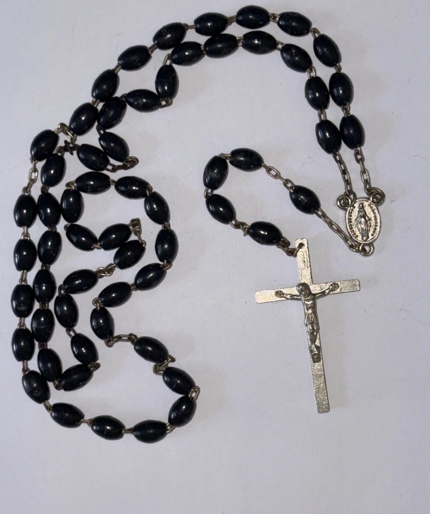 Vintage Black Beaded Rosary Made in Italy