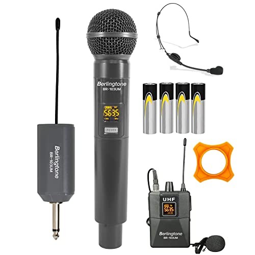 ) Dual UHF Wireless Microphone System, with Headset Mic, 60 Adjustable