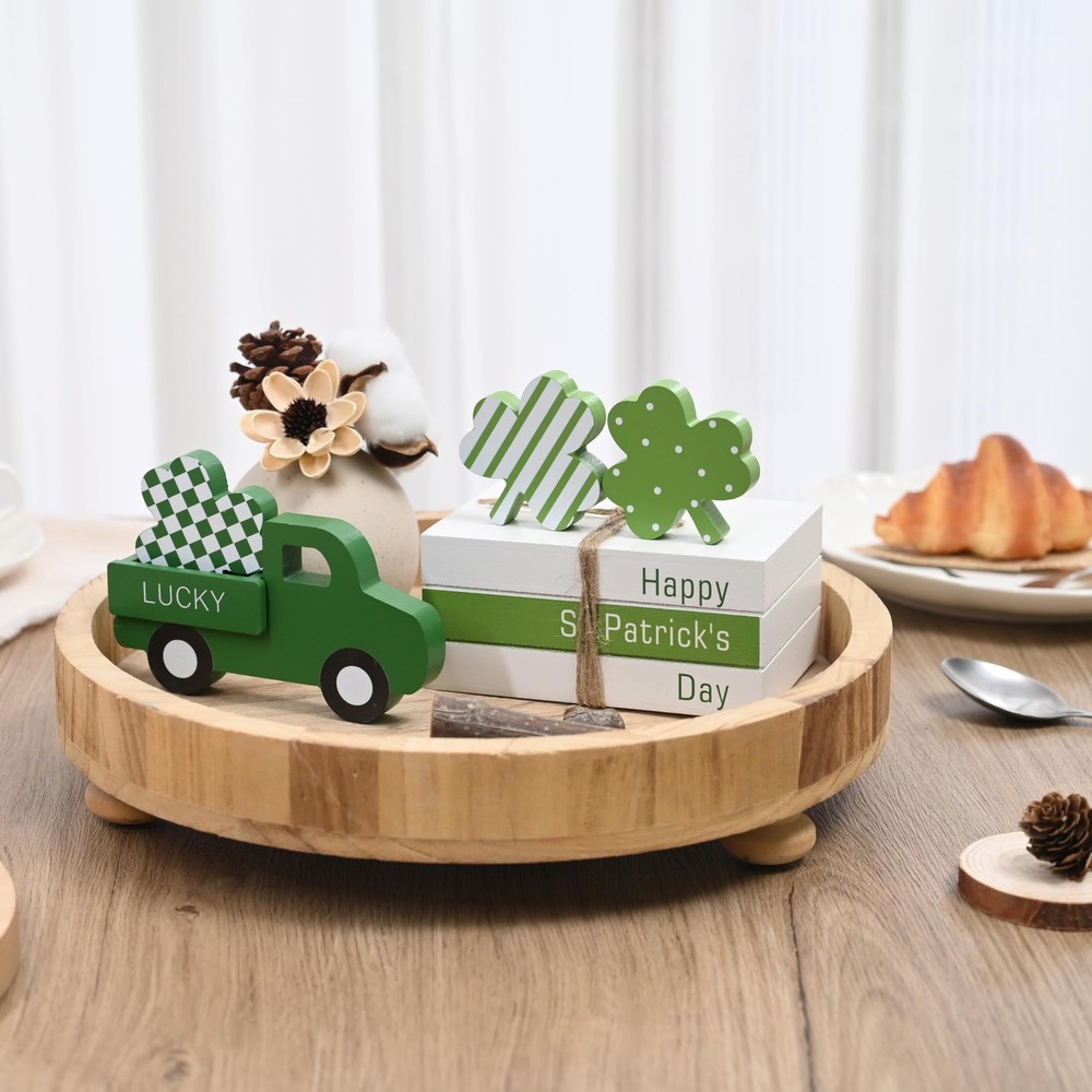 FESTGLOX St Patricks Day Decor, St Patricks Day Decorations Wood Book Stack ...
