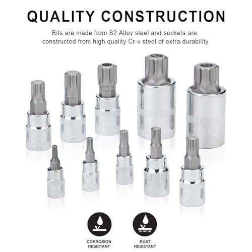 Triple Square Spline Bit Socket Set XZN,Tamper Proof,1/2" 3/8" Standard Size