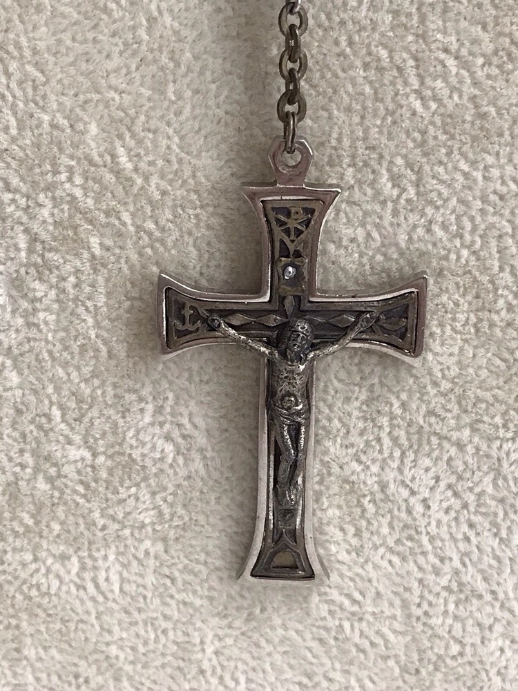 Vintage Blue Catholic Religious Prayer Rosary Beads Cross Crucifix Italy