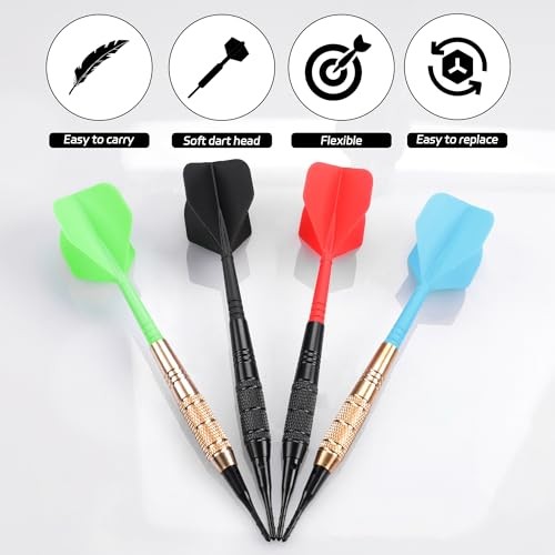 Darts Plastic Tip,Soft Tip Darts Set,12 Pcs 18 Gram with 50 Extra Dart Tips