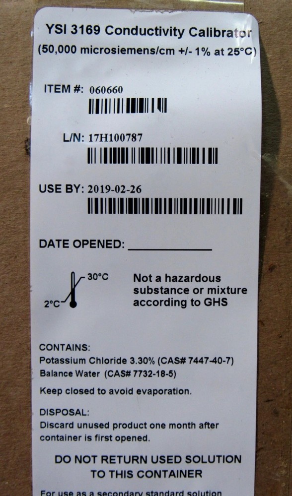 8 PCS; New YSI 3169 Conductivity Calibration Solution