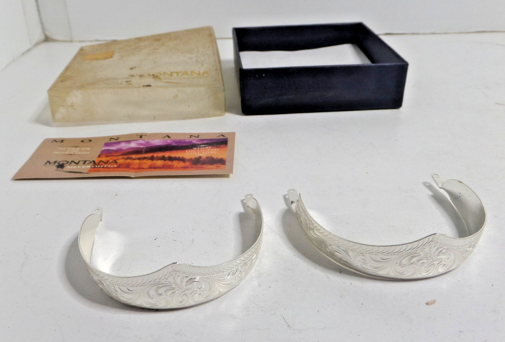 Montana Silversmiths boot heel caps engraved silver plated vintage