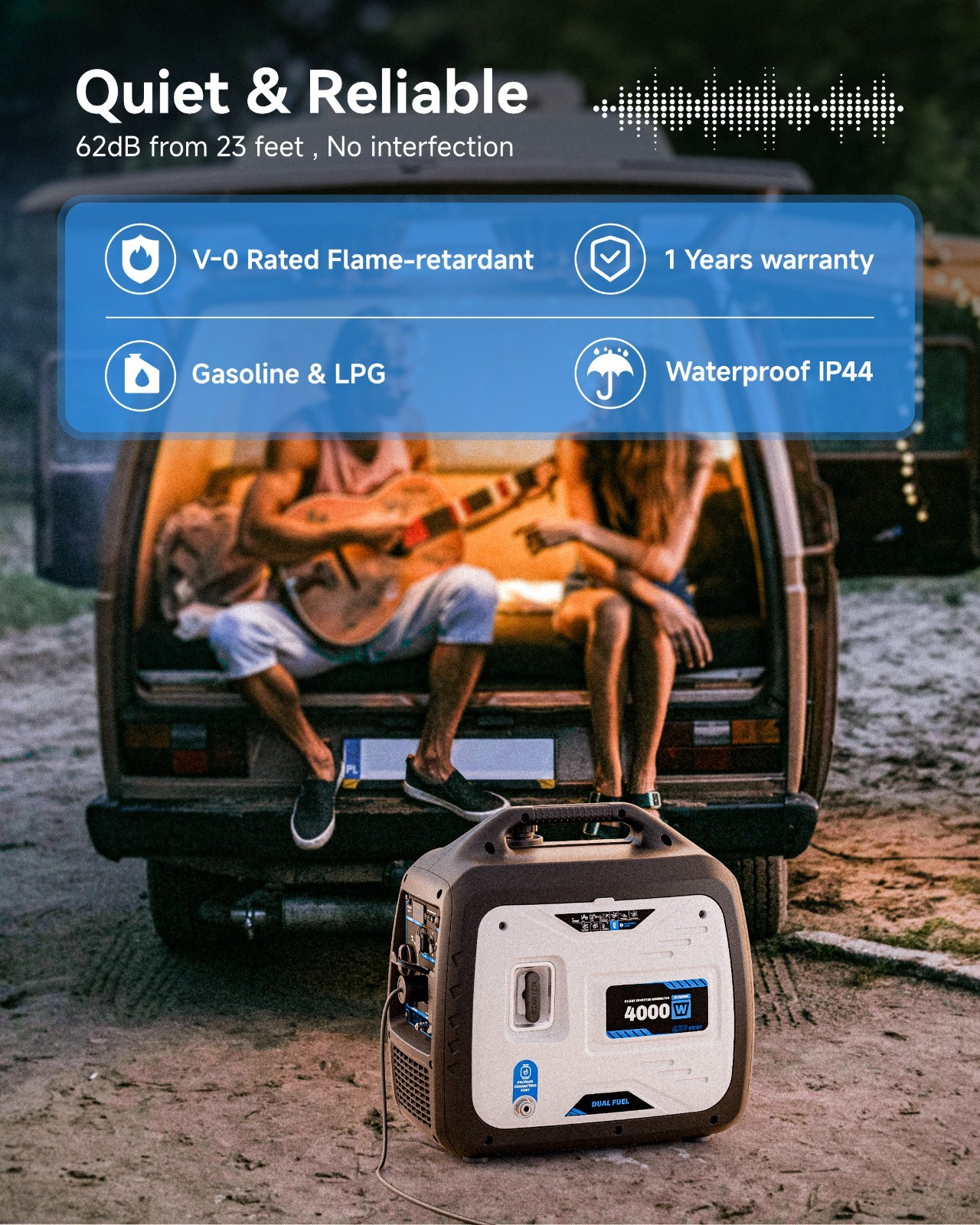 4000 Watt Dual Fuel Inverter Generator, RV Ready Super Quiet Propane Generator