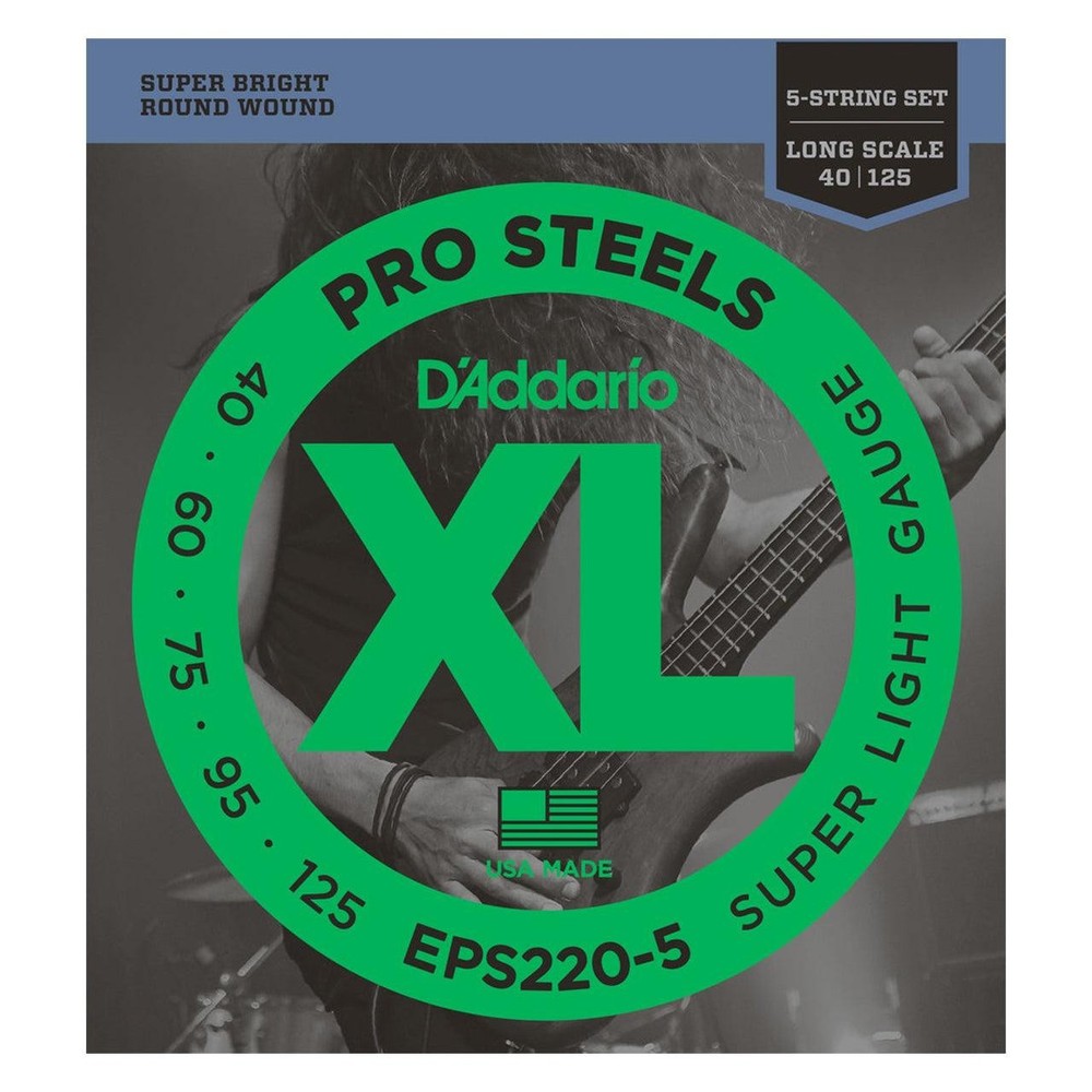 Used D'Addario EPS220-5 Super Light 5-String Long Scale Strings, 40-125