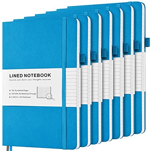 7 Pack Lined Journal Notebook, Hardcover PU Leather Notebook for A5 Deepblue