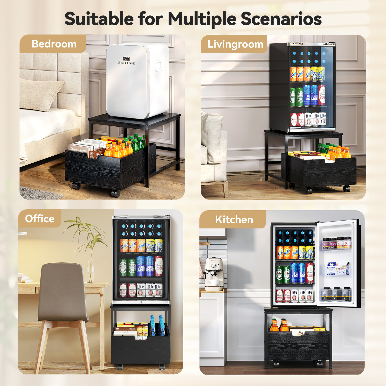 Mini Fridge Stand with Storage Beverage Refrigerator Cooler Stand Table 300LBS