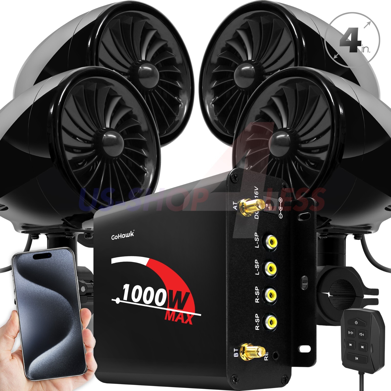 1000W Bluetooth Motorcycle Stereo 4 Speakers Audio MP3 System AUX USB FM Radio