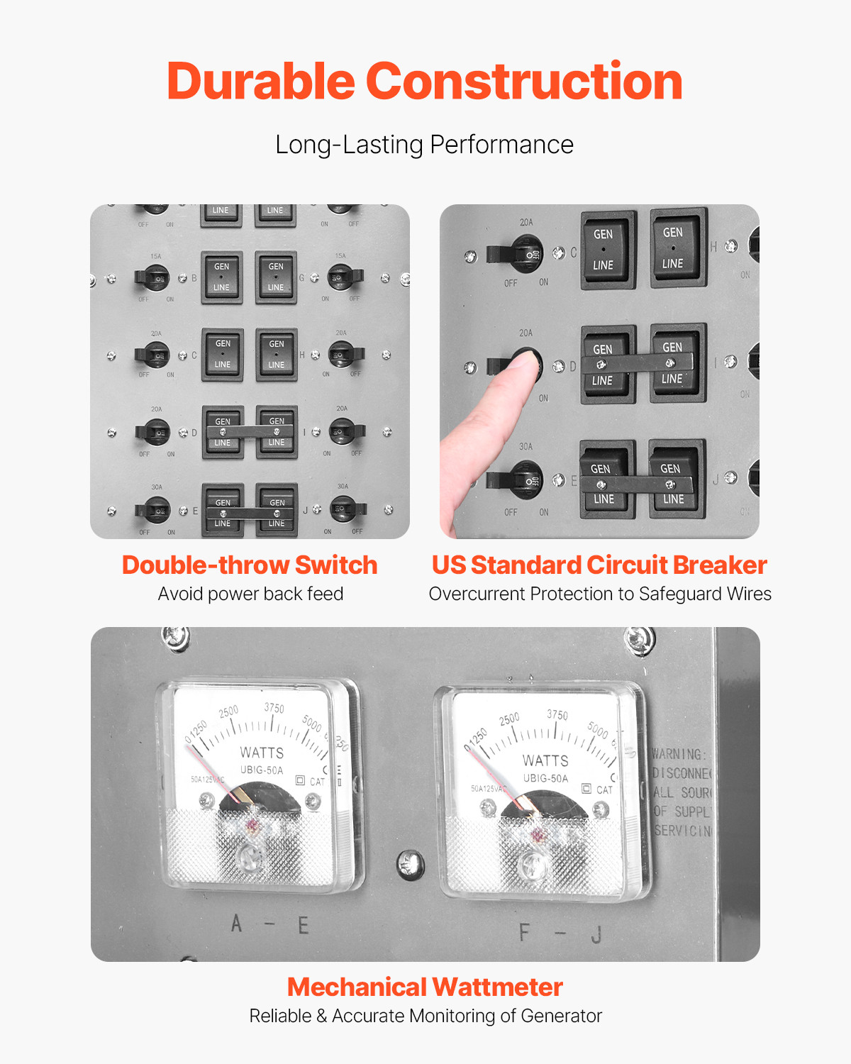 VEVOR Manual Transfer Switch 50A Generator Transfer Switch Kit NEMA 3R 12500W
