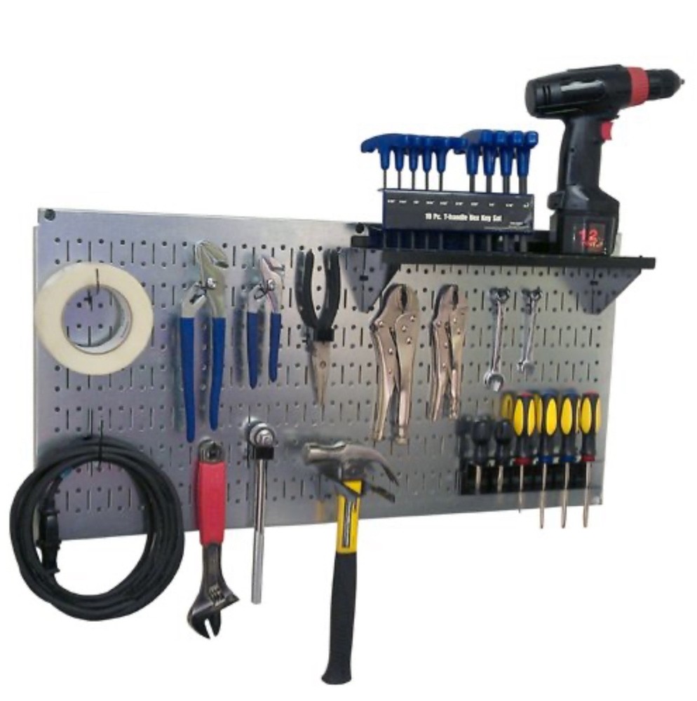 Wall Control Pegboard 16" x 32" Horizontal Galvanized Metal Pegboard Tool Panel