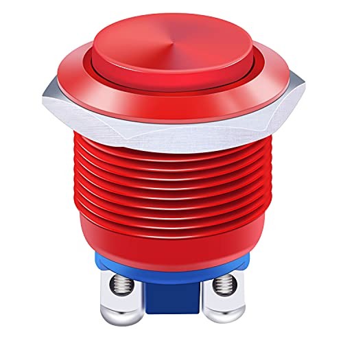 /19mm Waterproof Metal Shell Momentary Raised Top Push Button Switch Red