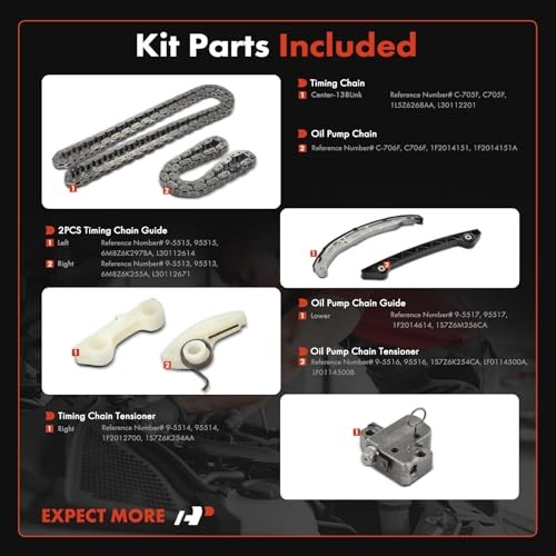 14PCS Engine Timing Chain Kit W/Sprocket & Tensioner & Guide Compatible with