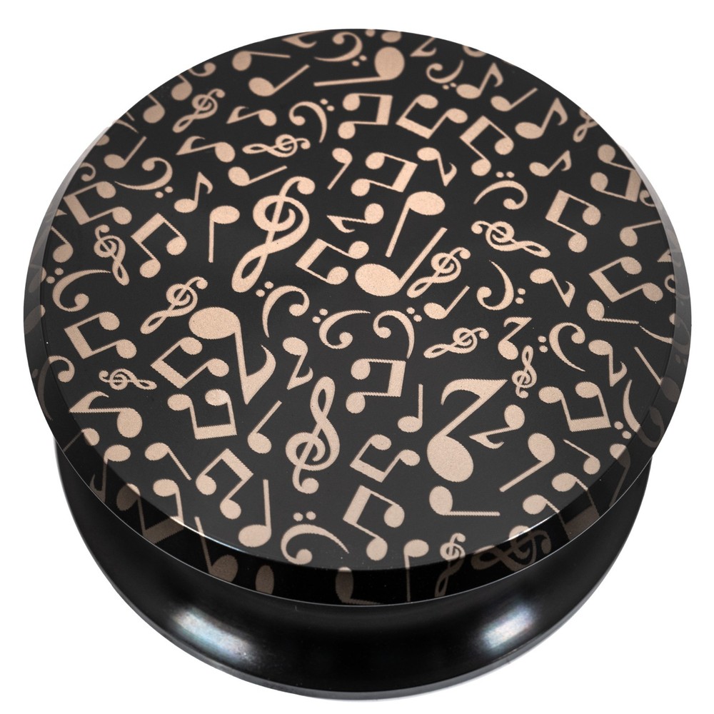 Turntable record weight. Musical Notes engraved quality record stabilizer.