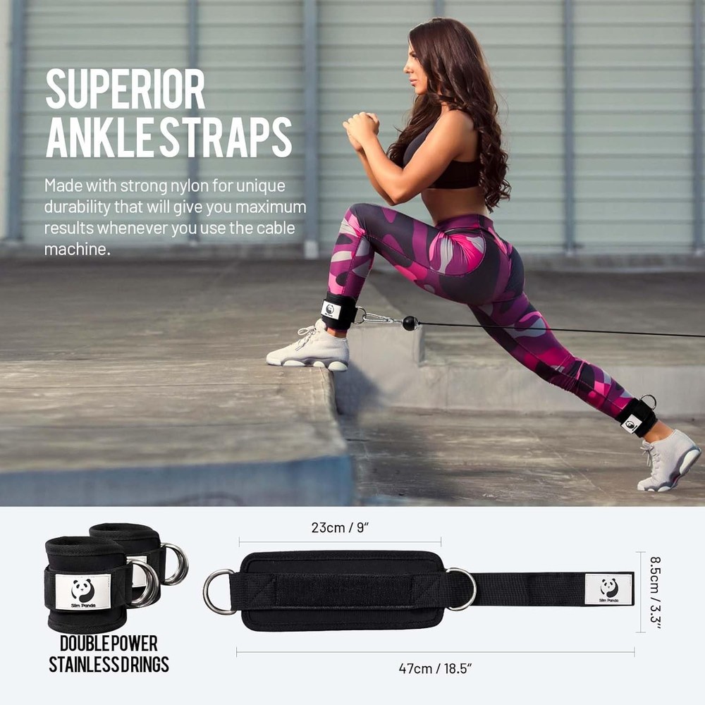 Slim Panda Ankle Strap for Cable Machine,Ankle Cuff Kickbacks, Black