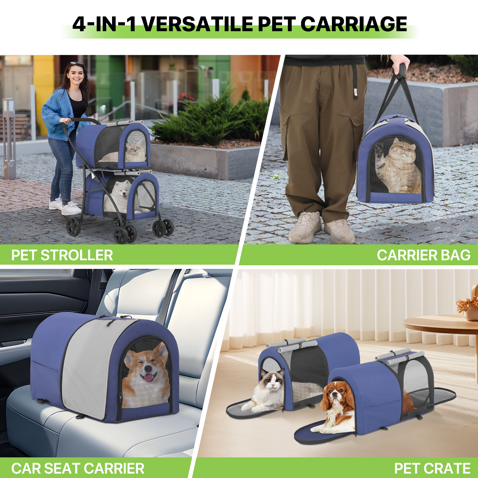 4 Wheels Double Breathable Pet Dog Stroller Folding Cat Cage Pet Travel Carrier