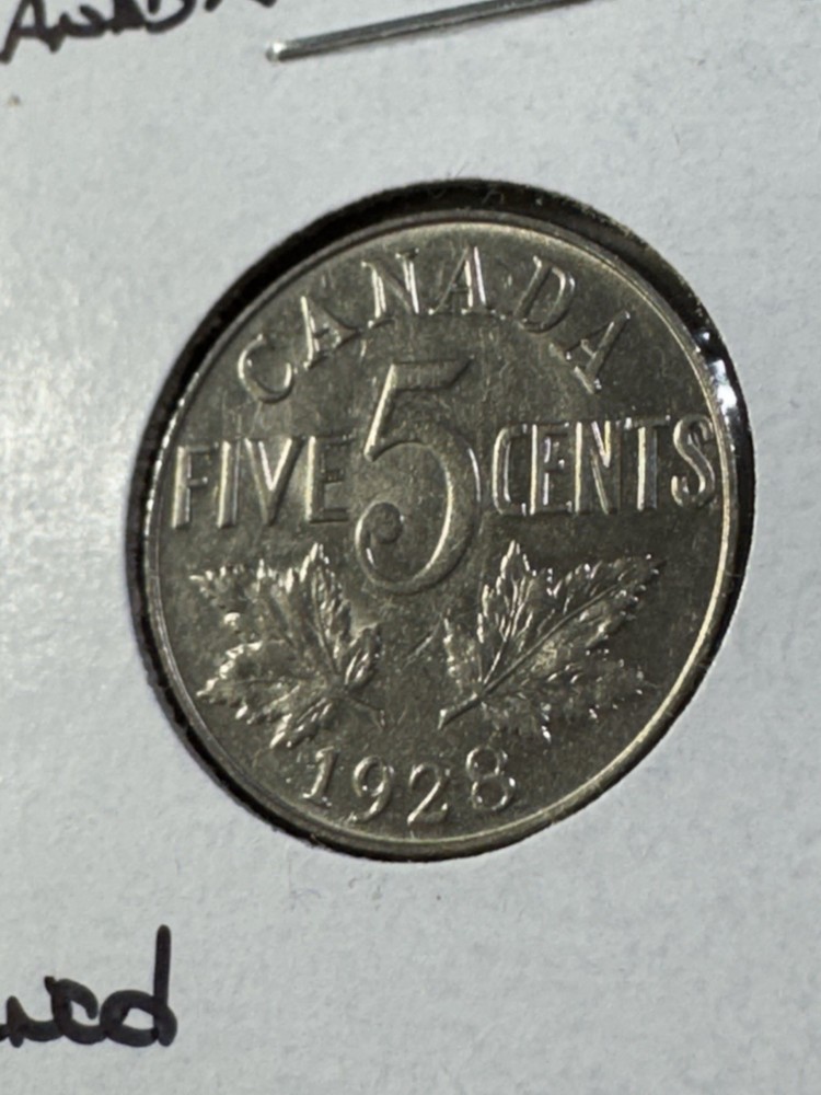 1928 Canada 5 Cents Cleaned