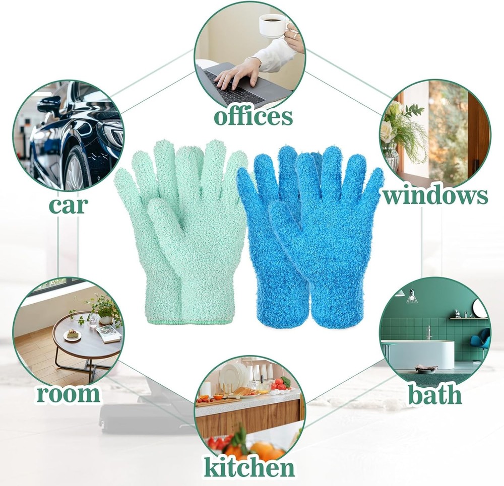 2 Pairs Microfiber Dusting Gloves, Reusable Plant Dusting Gloves Washable Mitten