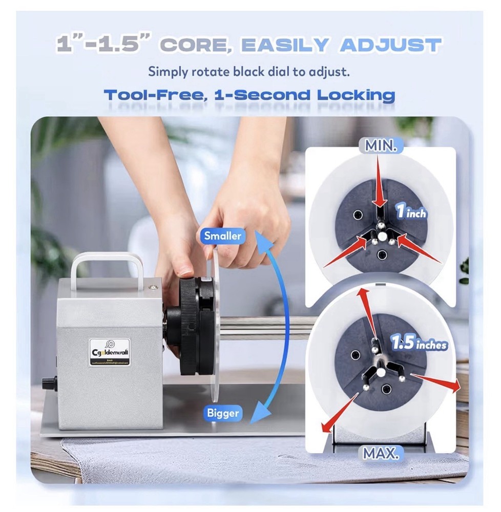 CGOLDENWALL Compact Quiet Automatic Label Rewinder Machine Bidirectional Coreles