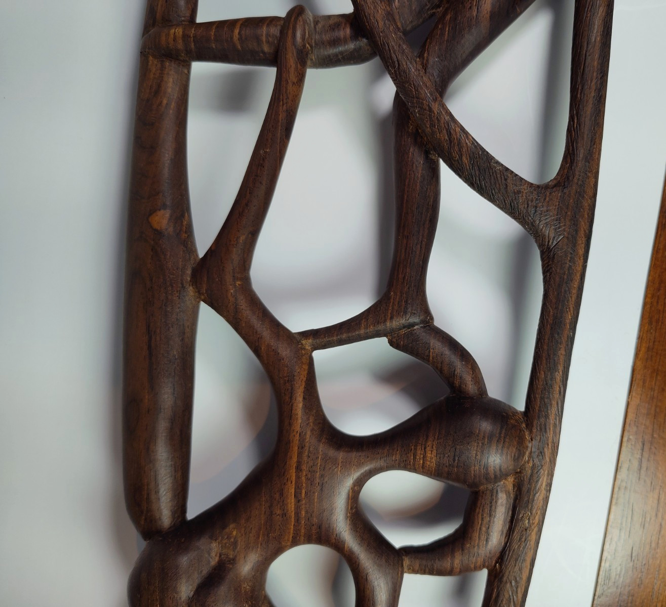 Hand Carved Ebony Wood Makonde "Tree of Life" Sculpture Intertwined Figures 17"