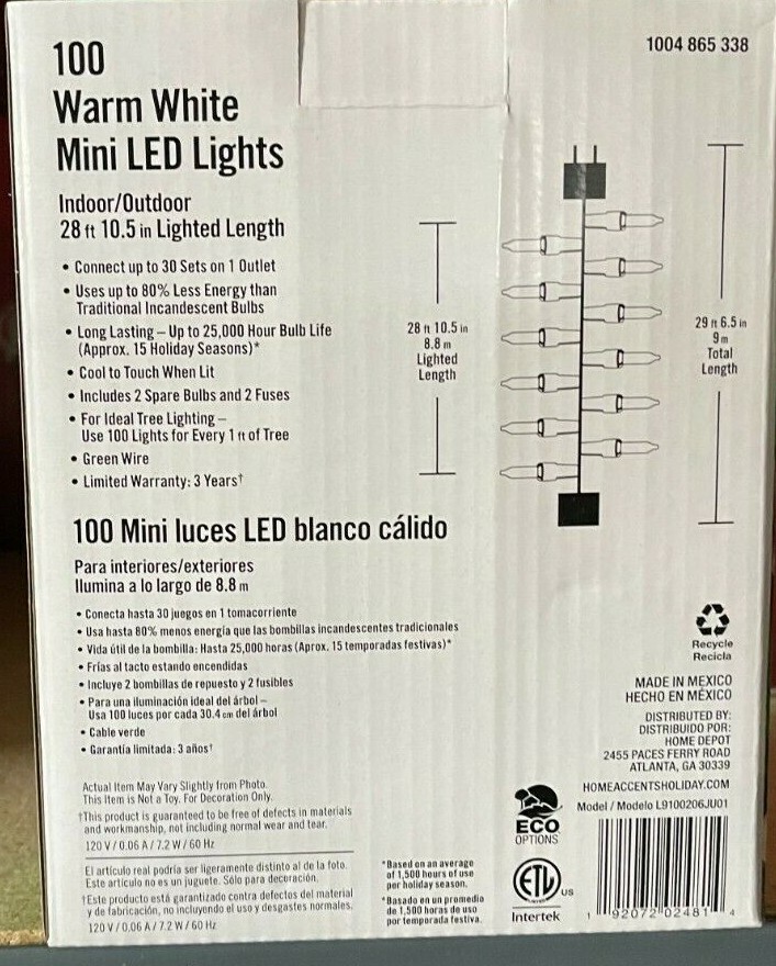 6 Pack HOME ACCENTS 100 LIGHT 29.5 ft LED WARM WHITE MINI LED Lights Green Wire