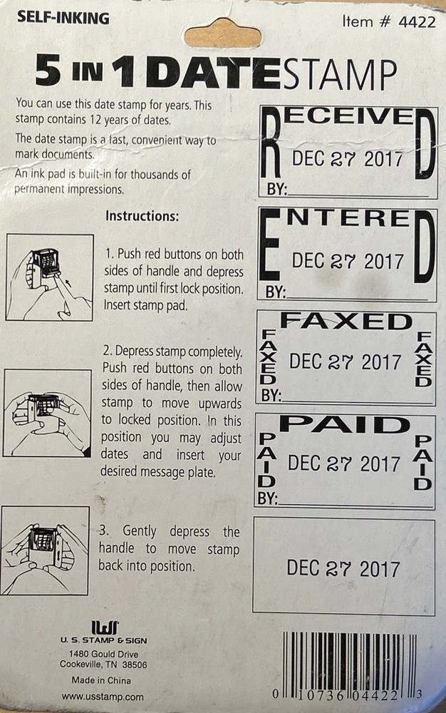 NEW 5-in-1 Self-Inking Date Stamp - Quick Mark Stamp-Ever NOS