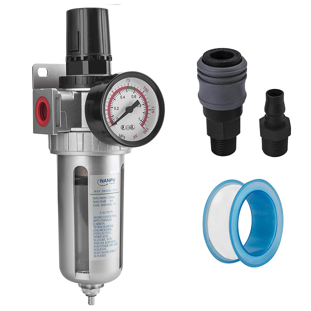 1/4" NPT Compressed Air Filter Regulator Combo, Air Filter Pressure Regulator Ga