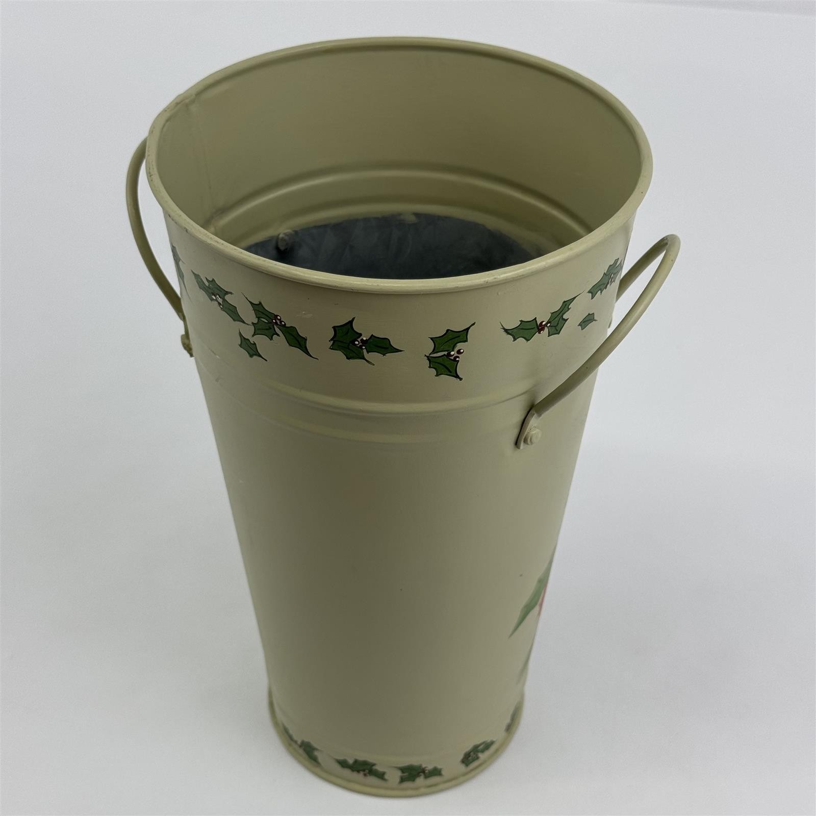 Galvanized Metal Christmas Umbrella Stand Freestanding Poinsettias And Holly