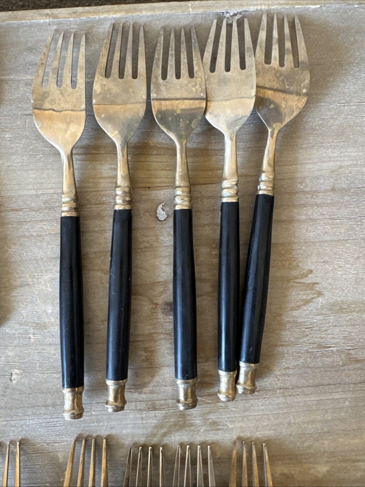 Vintage Brass & Black Bakelite Set Flatware Silverware 32 Piece Set