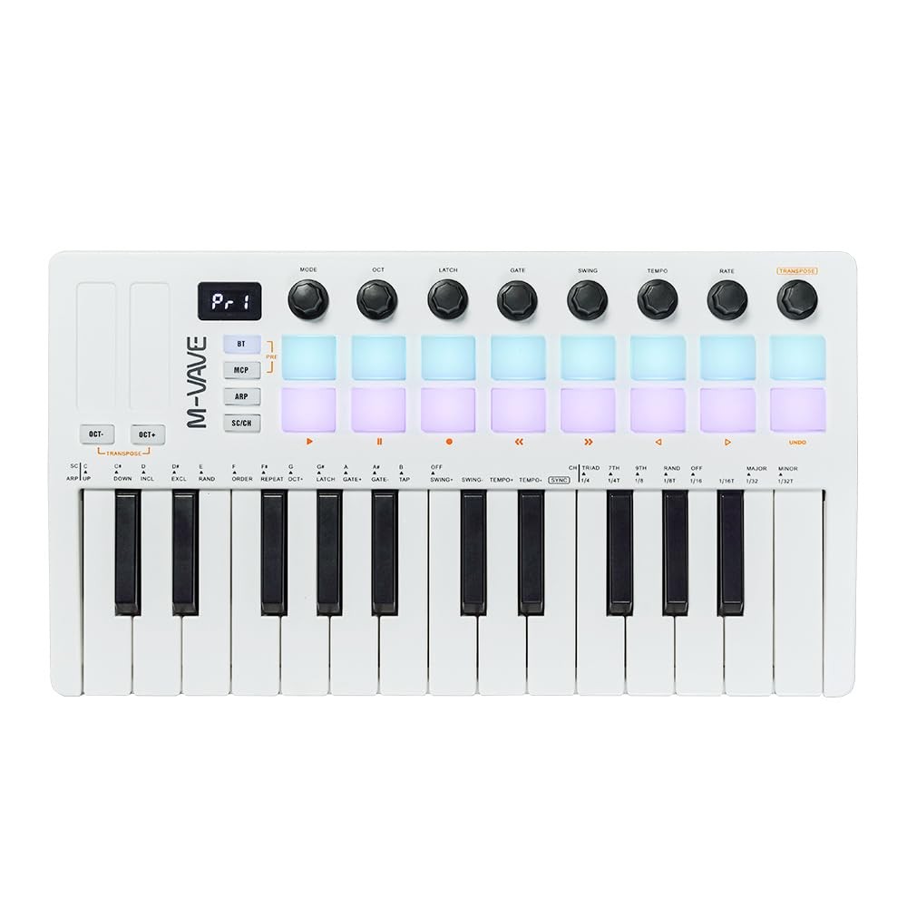 25 Key USB MIDI Keyboard Controller Wireless Bluetooth 16 Backlit Drum Pads, ...