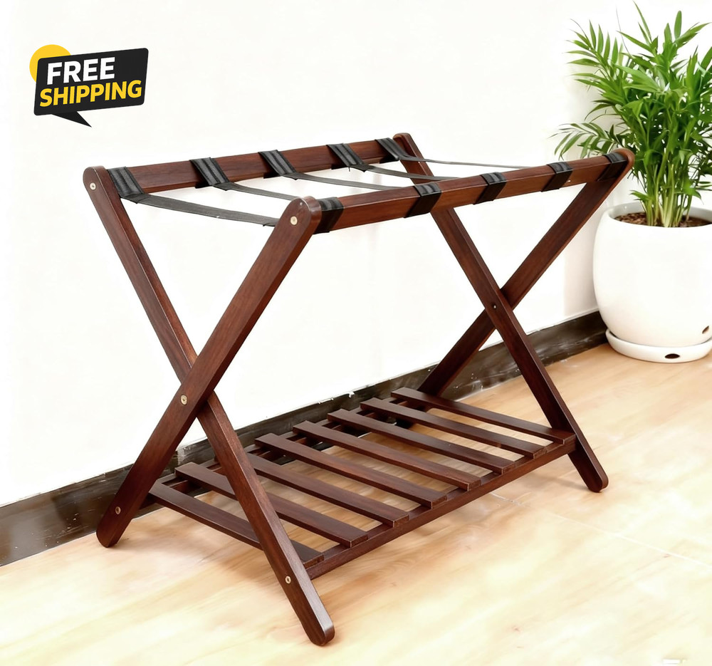 Solid Wood Luggage Rack, Foldable Suitcase Stand, Luggage Holder  Storage Shelf