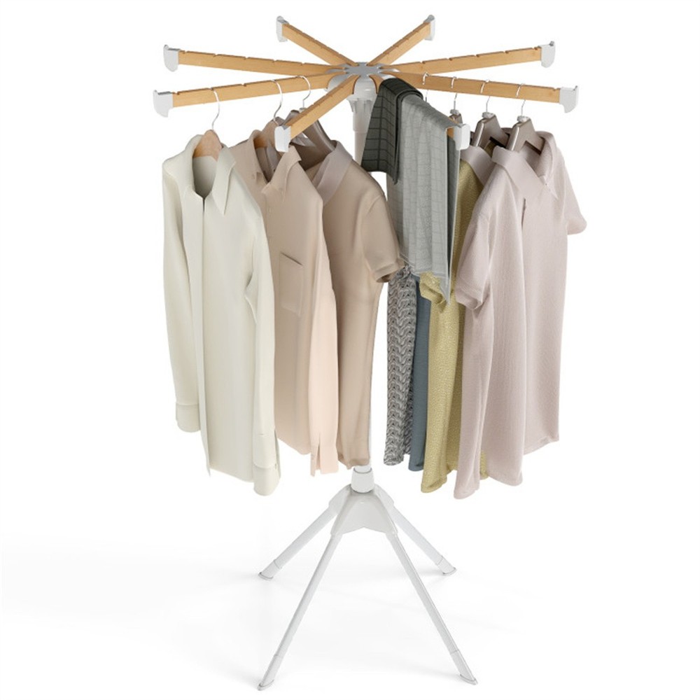 Foldable Bamboo Clothes Drying Rack with 40 Hanger Slots, Space Saving Laundry D