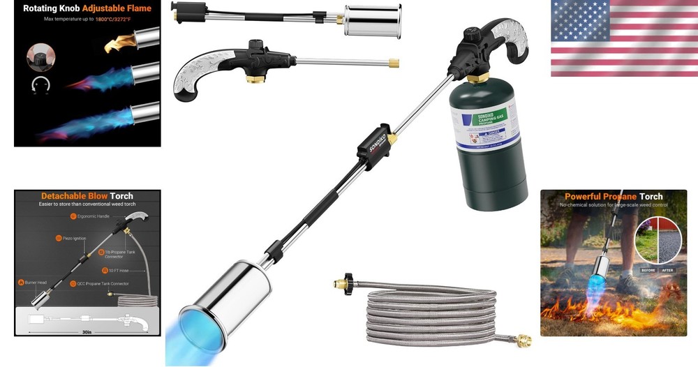 Adjustable 1800C Flame Weed Burner, 30" Detachable Arm