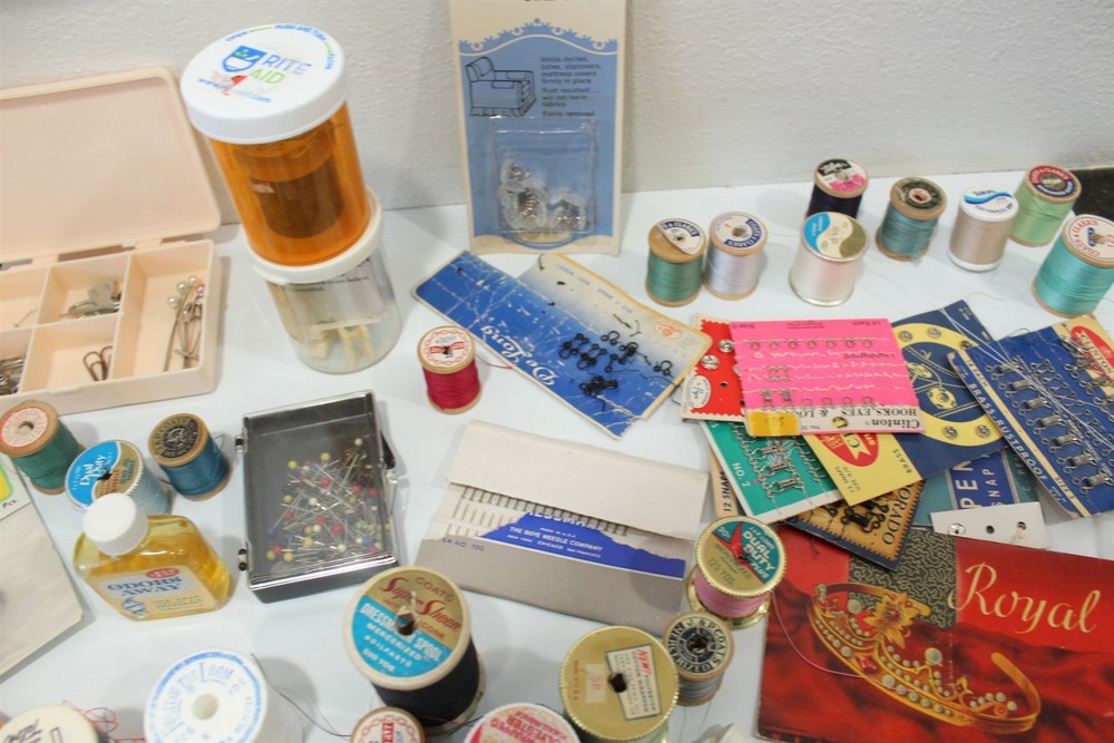 Vintage Sewing Making Items Large Lot - Thread, Needles, Pins, Tools + More